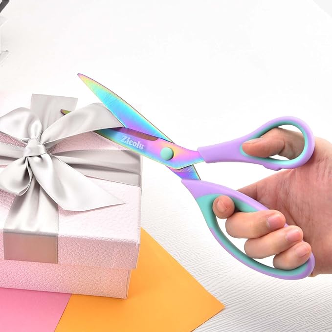 Zicolu Craft Scissors Set of 3 pack, Sharp Rainbow Titanium Coating All Purpose Scissors, Ergonomic Semi-Soft Rubber Grip, Suitable for School, Office and Household Use, 9.2''/8.5''/5.6"