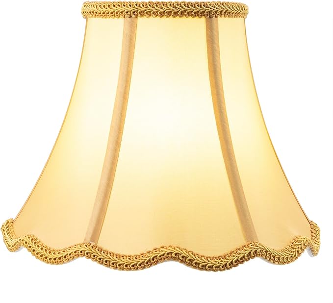 Saangseon Bell Lamp Shade, Scalloped Golden Fabric Lampshade Replacement, Softback, 6'' Top x 11.5'' Bottom x 9.5'' Slant Height x 9'' Vertical Height, Lamp Harp Included
