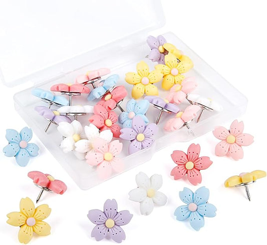 Decorative Push Pins,30pcs Flower Push Pins for Cork Board Colorful Thumb Tacks Cute Push Pins Fun Thumb Tacks Decorative for Photo Wall, Feature Wall,Map, Bulletin Board, Office or Home