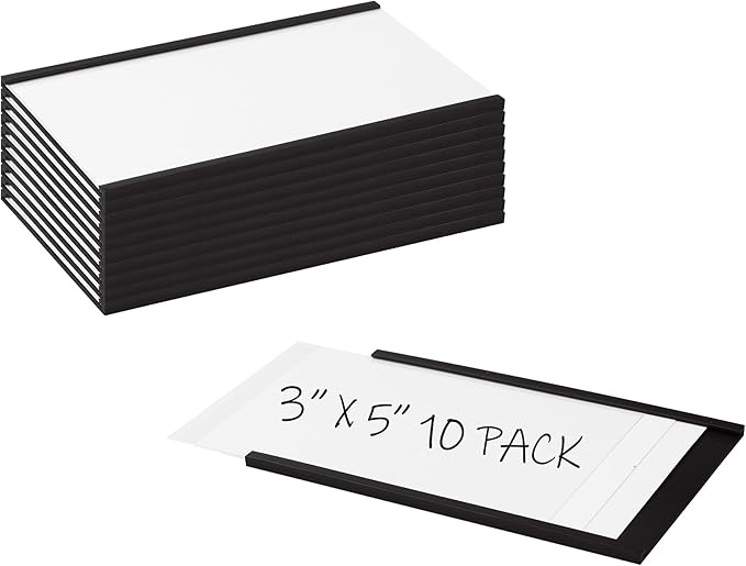 Realth C Channel Magnetic Label Holders 10 Pack 3'' x 5'' with Paper Inserts and Clear Plastic Protectors, Magnetic Data Card Holders File Cabinet Labels for Metal Racks and Shelves