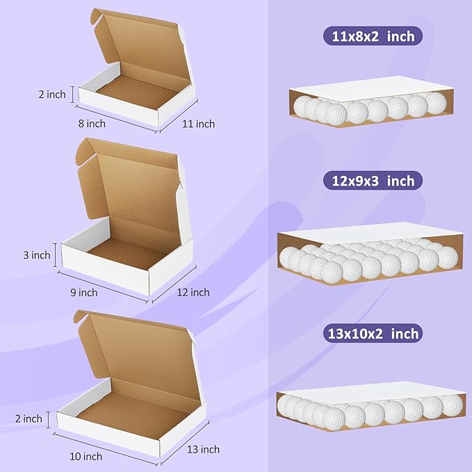 Eupako 18 Pack Small Shipping Boxes Assorted Sizes, 11x8x2, 12x9x3, 13x10x2-6 PCS Each Small Boxes, White Corrugated Box Mailers, Cardboard Boxes for Packaging Small Business, Mailing