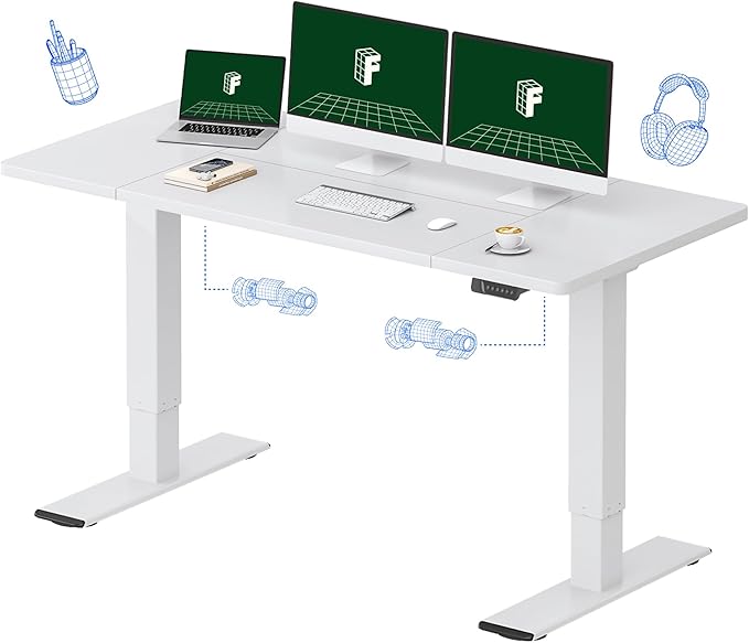 FLEXISPOT 63x28 Inch Large Dual Motor Electric Standing Desk, White - Computer Desk with Memory Controller, Home Office Desk with Splice Board