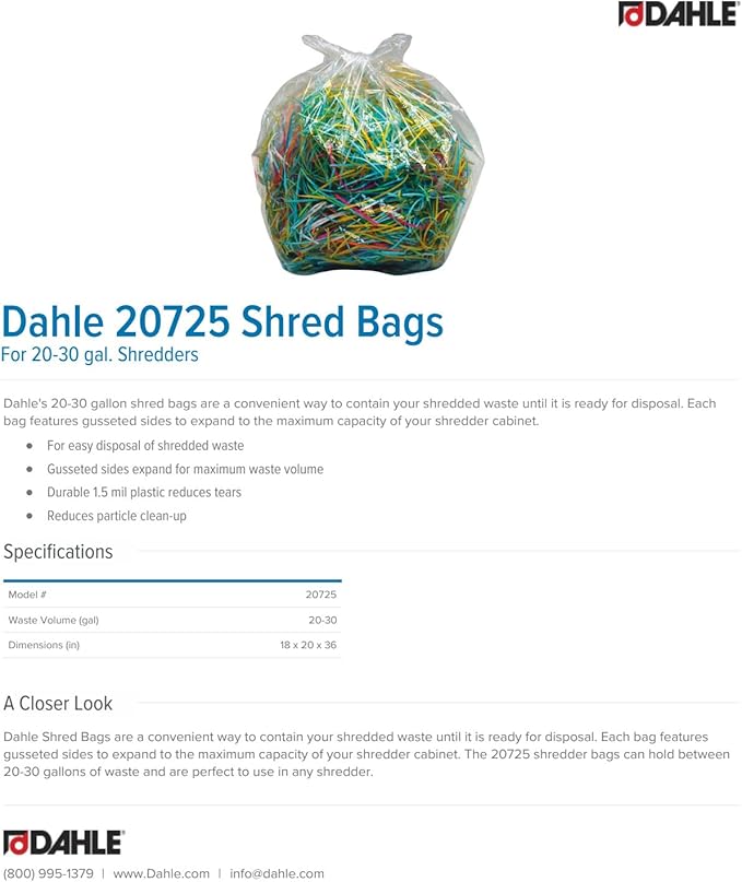 Dahle 20725 Shred Bags w/Gusseted Sides for Maximum Capacity, for Dahle 20-30 gal. Shredders (Pack of 100)