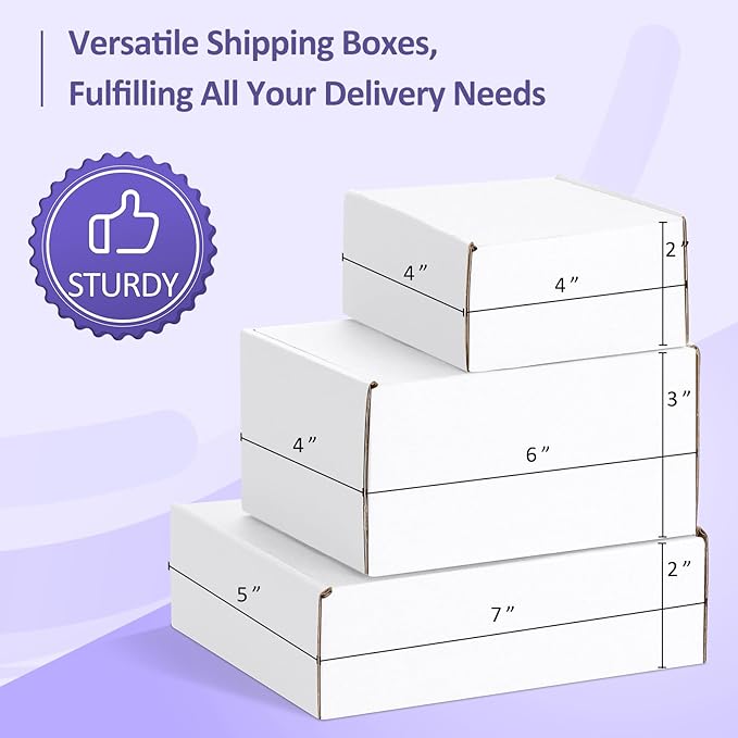 Eupako 30 Pack Small Shipping Boxes Assorted Sizes, 4x4x2, 6x4x3, 7x5x2-10 PCS Each Small Boxes, White Corrugated Box Mailers, Cardboard Boxes for Packaging Small Business, Mailing