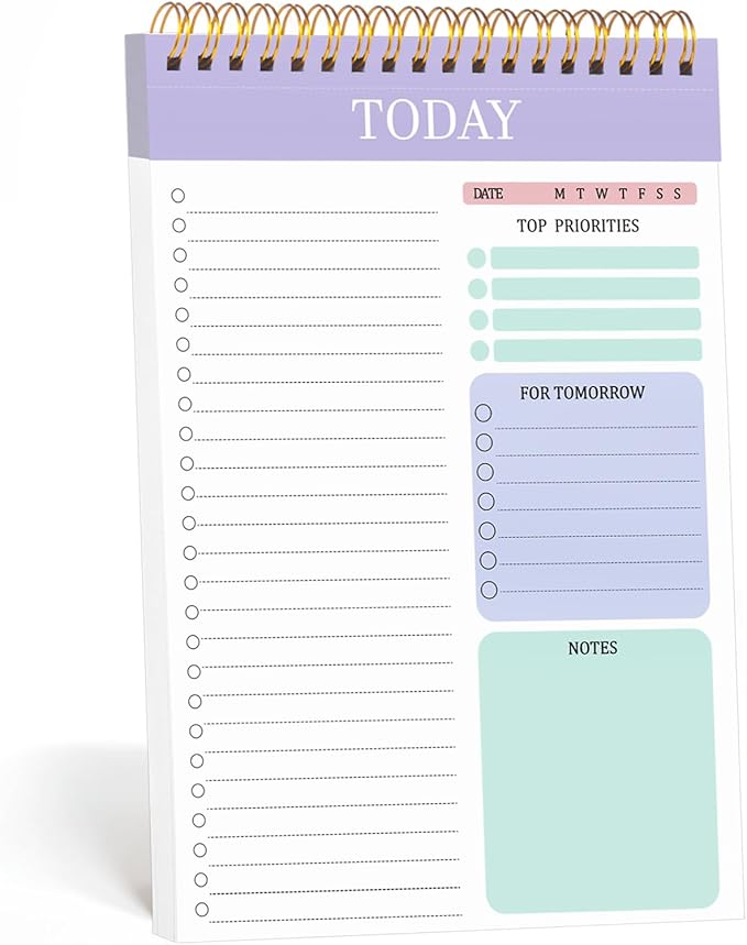 to Do List Notepad with 60 Tear Off Sheets, 6.7 x 9.8" to Do List Notebook for Work Perforated Daily Planner with Task Checklist for Home School Office Personal Organizers, Purple