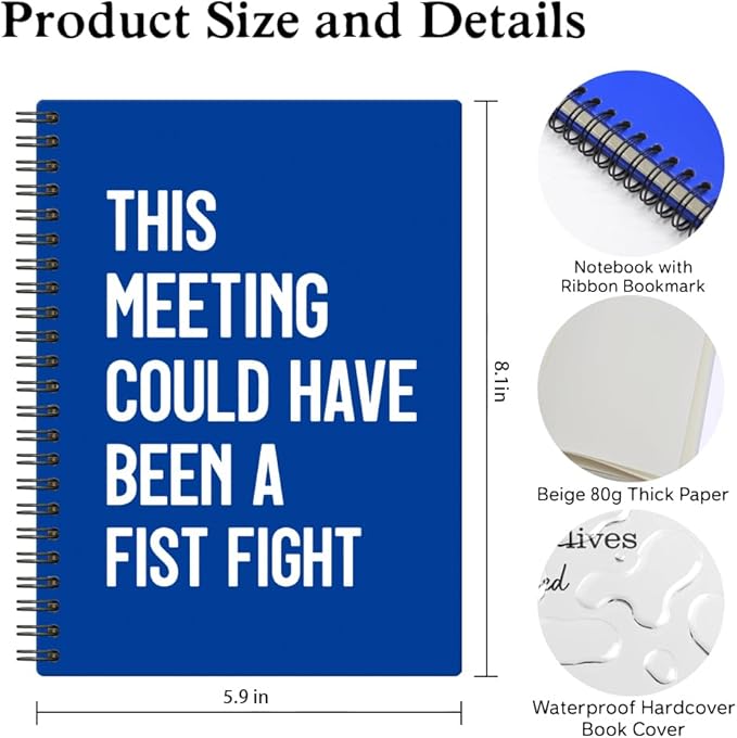 XQLZY This Meeting Could Have Been A Fist Fight Klein Blue Spiral Notebook, Funny Corporate Humor Notepad, Office Sarcastic Humor Gifts for Men Women Coworker BFF Friend, Coworker Christmas Gifts