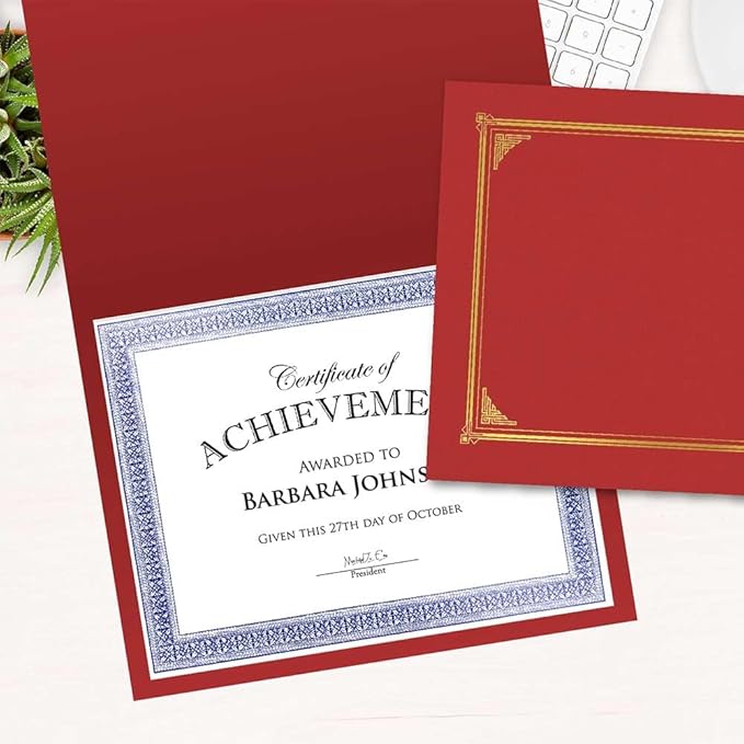 Geographics Classic Linen Red Certificate Holders with Gold Foil Border, 9.75" x 12.5", Pack of 6 – Premium Document Covers for Awards, Diplomas & Certificates