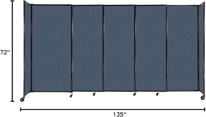 Versare Straightwall Sliding Portable Wall Partition | Freestanding Office Dividers | Locking Wheels | Temporary Room Separator | 11'3'' Wide x 6' Tall Ocean Fabric Panels