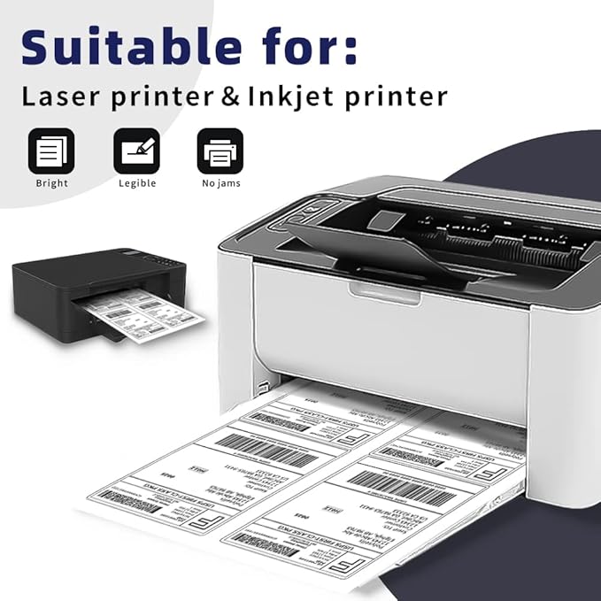 POLYSELLS Shipping Labels with Self Adhesive for Laser & Inkjet Printers, 4 Printing Labels Per Sheet, White 3.5 x 5 Inches - 100 Sheets (400 Shipping Label Paper)