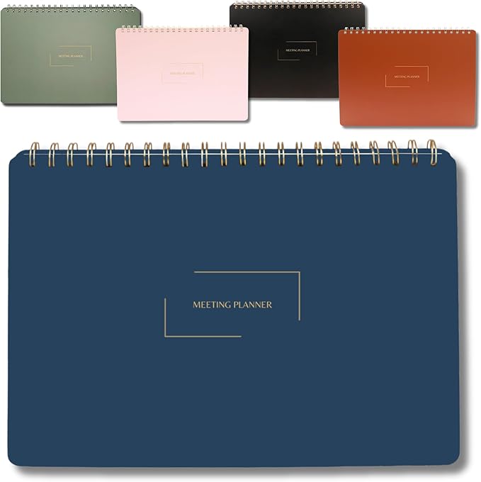 Merely Home | Meeting Notebook for Work | 8.25" x 11.75" | Project Planner | Simple Design | Multiple Layouts | Office and Business Planner (Navy, Meeting Planner - Landscape)
