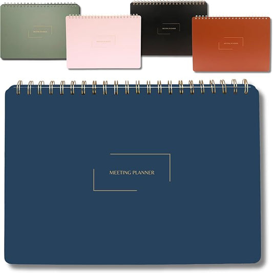 Merely Home | Meeting Notebook for Work | 8.25" x 11.75" | Project Planner | Simple Design | Multiple Layouts | Office and Business Planner (Navy, Meeting Planner - Landscape)