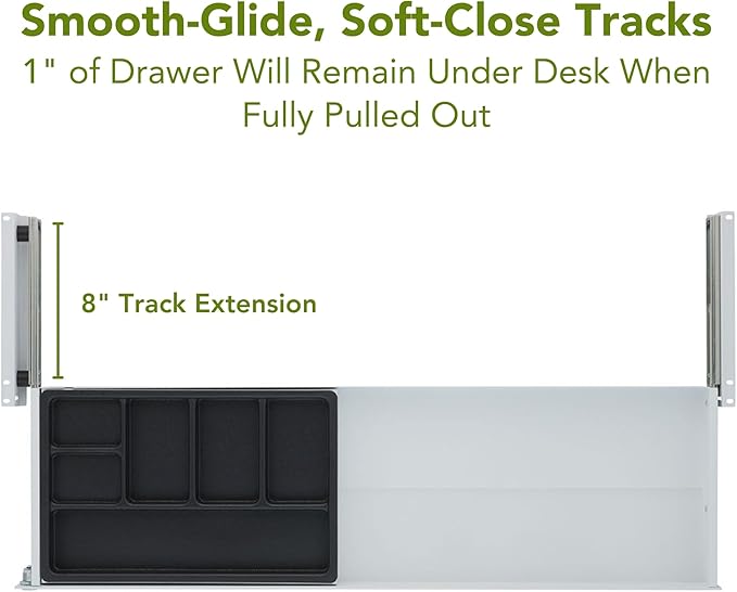 PERFECT POSTURE Under Desk Storage Drawer With Lock – Slim Pen & Pencil Drawer for Regular & Sit-Stand Standing Desks, White (33” x 9.4”)