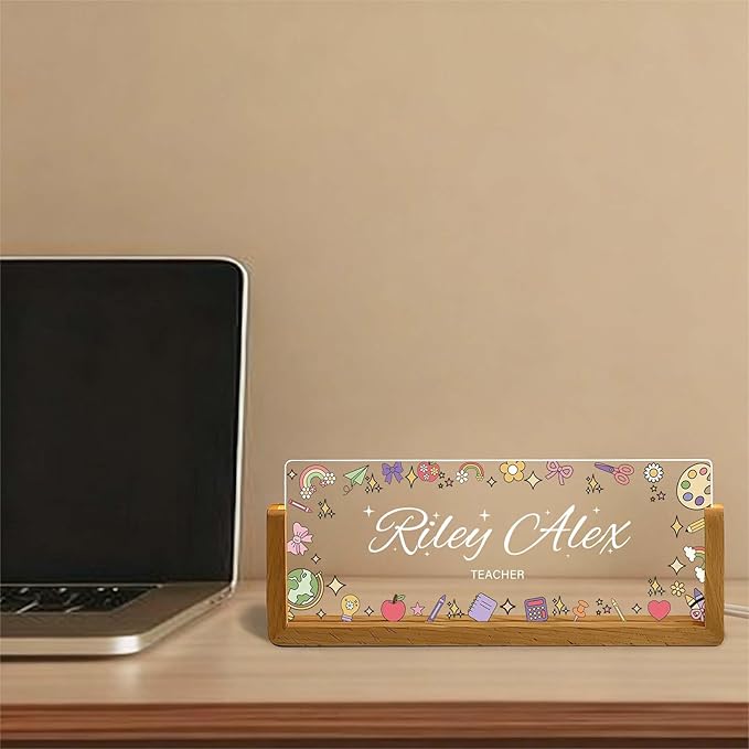 Custom Desk Name Plate Personalized, Light Up Office Acrylic Name Sign for Boss Coworker Teacher, Employee Appreciation Gift, Professional Office Decor