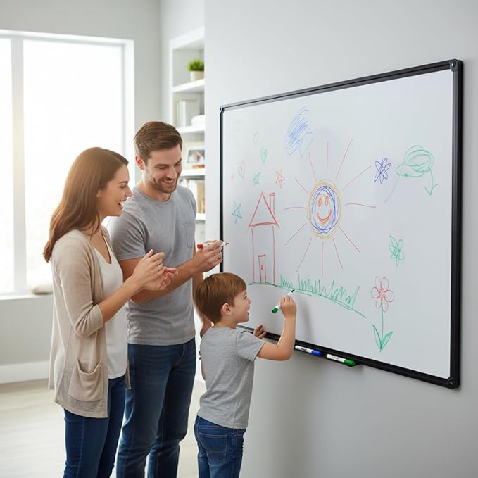 60 x 48 Inch Black Frame Magnetic Whiteboard (5 x 4 Ft) - Modern Aesthetic Dry Erase Board for Home Office Decor, Creative Studio & Video Background - Anti-Ghosting Surface with Tray