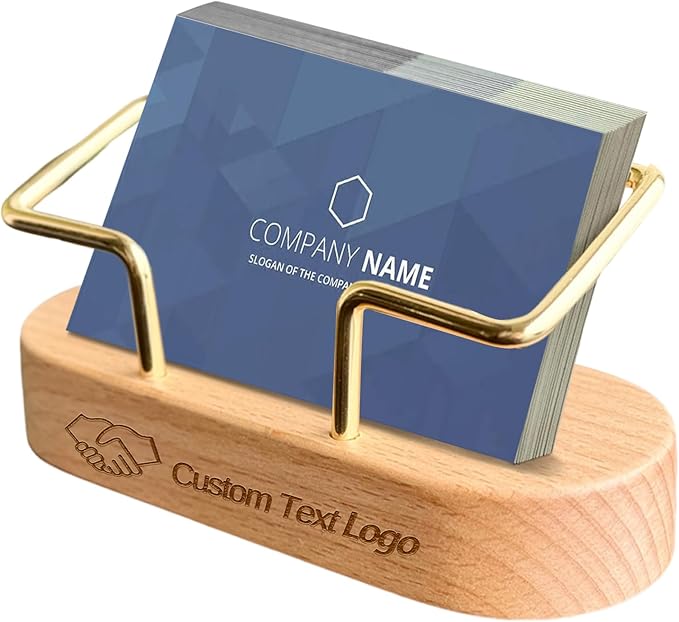 HJX Custom Business Card Holder Desk-Personalized Engraved Wooden Business Card Case Holder, Customized Name Logo Business Card Display Gifts for Men Women (Style2-White)