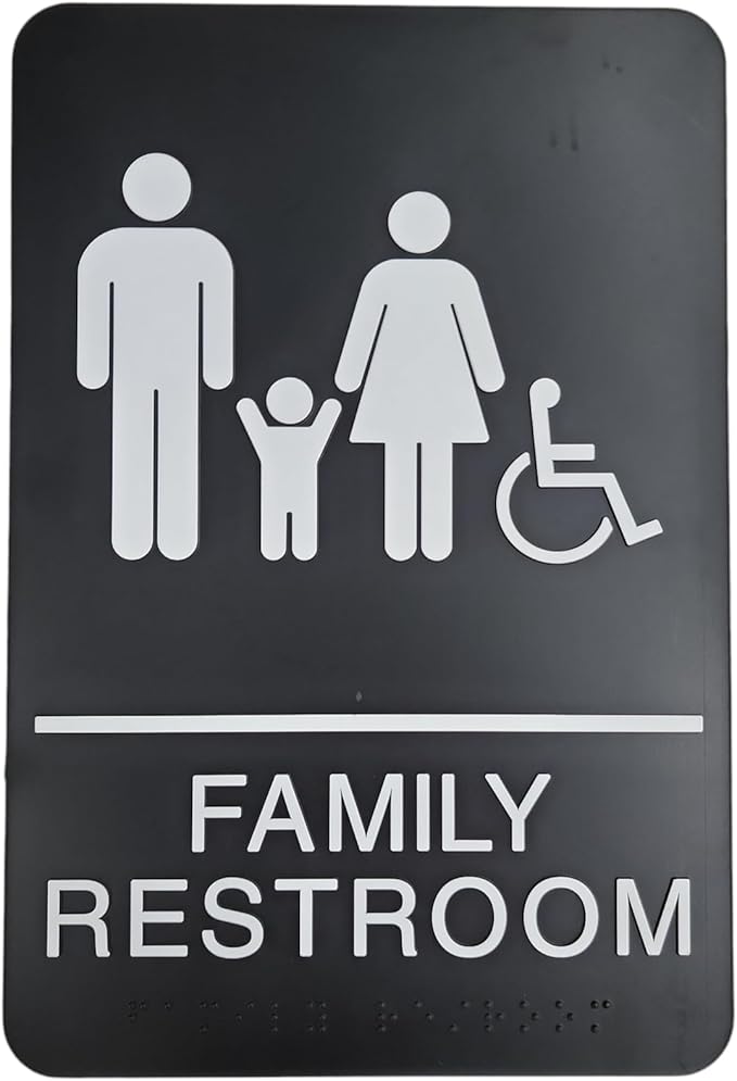 USA Made - Men's and Women's Restroom Signs ADA-Compliant Bathroom Door Signs for Offices, Businesses, and Restaurants, Black, Blue, Grey and Taupe/Tan Colors (Black Family)