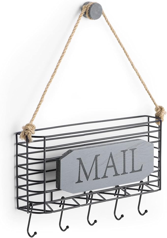SRIWATANA Mail Holder Wall Mount, Mail Organizer Key Holder for Wall, Small Size, Weathered Grey