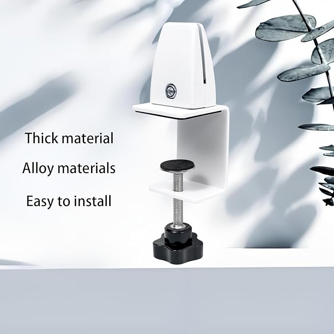 Heavy Duty Sneeze Guard Clamp For 0.1" to 1" Thick Panel,Desk Partition Support Clamps,Adjustable Aluminum Desktop Divider Holder,Easy to Install Desk Privacy Panel Clips, 4 Pack,Silver (White)