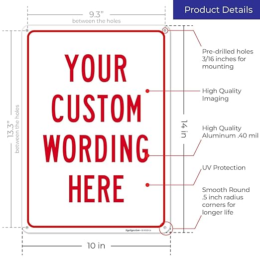 Custom Sign, Personalized Metal Signs, Customize for Office, Business, Workplace, office, Home, Airbnb, Delivery Signs, 10x14 Inches, Rust Free .040 Aluminum, Made in USA