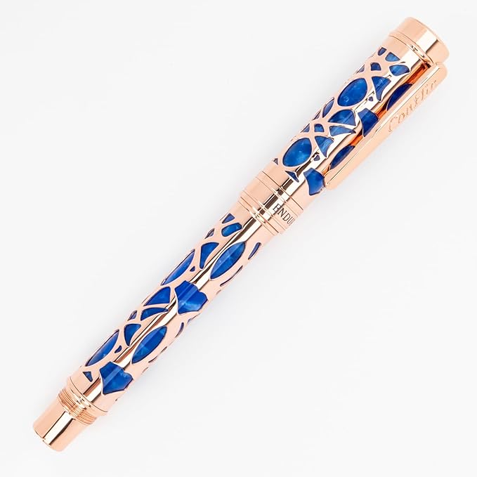 Conklin Endura Deco Crest Fountain Pen in Blue, Medium Nib, Premium Writing Instrument