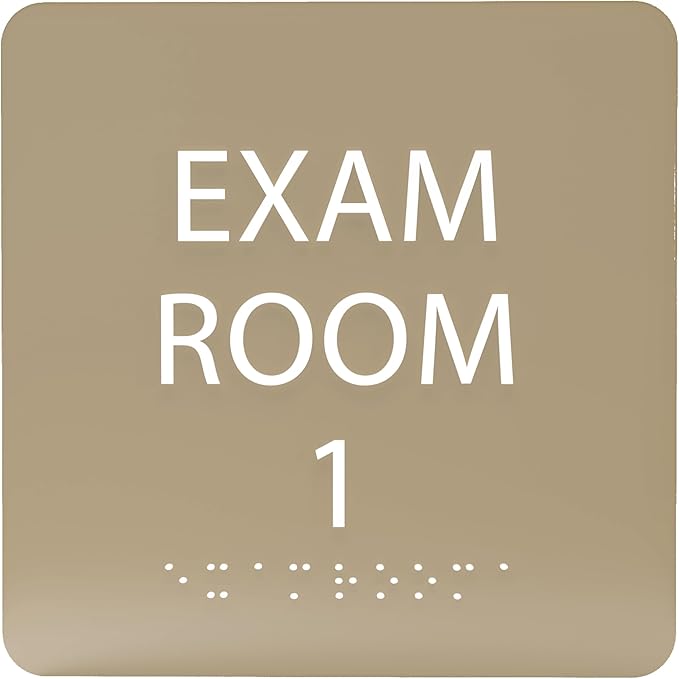 ADA CENTRAL SIGNS - 6" X6" Exam Room 1 Sign - ADA Compliant Tactile Graphics Grade 2 Braille Text Acrylic Wall Signs - Educational Institution Directional Assistance Test Center Door Sign for Schools