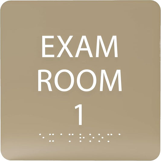 ADA CENTRAL SIGNS - 6" X6" Exam Room 1 Sign - ADA Compliant Tactile Graphics Grade 2 Braille Text Acrylic Wall Signs - Educational Institution Directional Assistance Test Center Door Sign for Schools