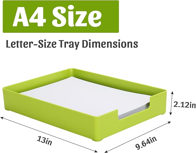 AZFUNN Letter-Size Tray Desk Letter Tray Paper Tray, Sturdy Heavy-Duty Plastic Printer Paper Tray, Single-Tier Stackable File Storage Organizer for Office Home (1, Green)