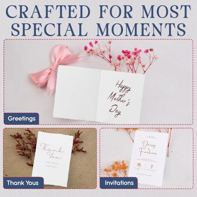 Wanderings Handmade Deckle Edge Tent Cards – Folded to 5" x 7" – 150 GSM - 25-Pack – Textured Cotton Paper – Ideal for Place Cards, Blank Name Cards, Table Settings, Gift Tags, Love Notes