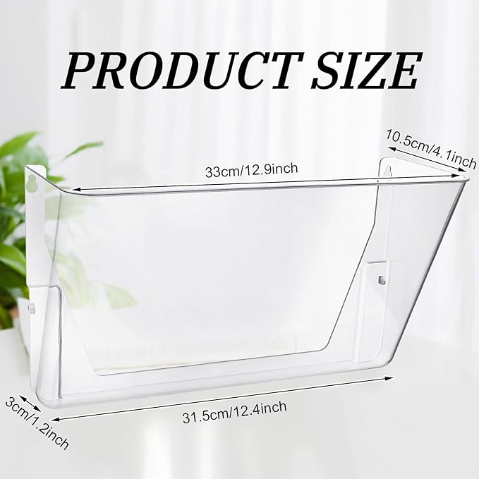 Tenceur 12 Pcs Plastic Single Pocket Wall Mount File Holder with Double Sided Adhesive Tape and Screws Wall File Hanging Folder Letter Paper Mail Organizer for Office Home Classroom (Clear)
