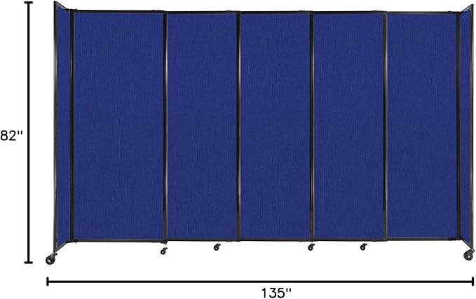 Versare Straightwall Sliding Portable Wall Partition | Freestanding Office Dividers | Locking Wheels | Temporary Room Separator | 11'3'' Wide x 6'10'' Tall Royal Blue Fabric Panels