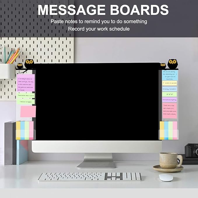 2pcs Office Desk Accessories Monitor Memo Board Computer Message Board Office Supplies for Women Men Computer Sticky Note Holder Home Desktop Message Office Decor (Owls Monitor Memo Board)