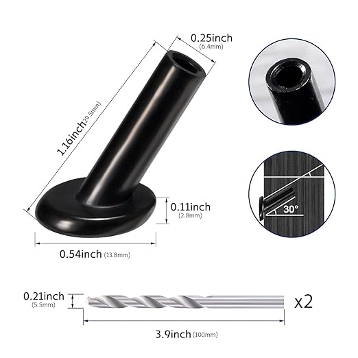 RiaYer 50 Pack 30 Degree Angle Protective Sleeves, Black Cable Railing Corner Protector Sleeve Beveled for 1/8" Wire Rope, T316 Marine Grade Cable Railing Kit with Two Drill Bit for Wood Posts HF039B