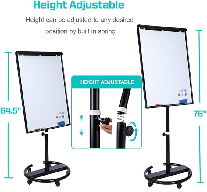 40 X 28 Inch Mobile Magnetic Whiteboard on Wheels, Rolling Dry Erase Board Easel on Height Adjustable Stand with Flipchart Paper Pad (25 Sheets) for Class Teaching, Office Meeting & Workshops