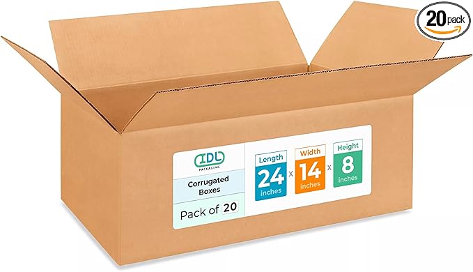 Large Shipping & Moving Boxes 24"L x 14"W x 8"H (20-Pack) - Extra Strength 200 lb vs Regular - Corrugated Packing Boxes for Moving Large - Moving Cardboard Box by IDL Packaging