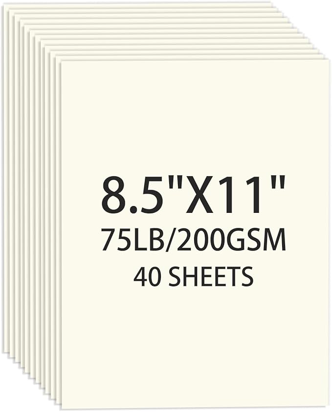Cream Cardstock 8.5 X 11, 40 Sheets Card Stock, 75lb/ 200gsm Copy Paper, Cardstock Printer Paper For Art, Drawing, Invitations, DIY Cards, Craft, Construction, School & Office Supplies