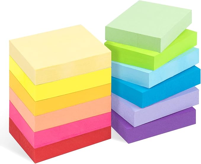 Agoer 1200 Sheets Mini Sticky Notes - 2 x 1.5 Small Sticky Pads, Clean Removal, Bright Colors Self-Stick Pads - Colorful Notes for Office, Home, School (12 Colors)
