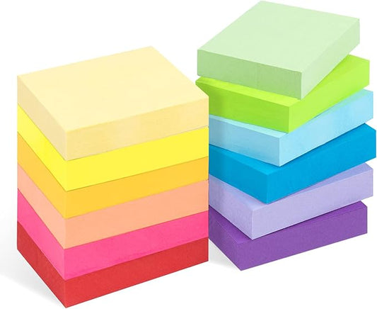 Agoer 1200 Sheets Mini Sticky Notes - 2 x 1.5 Small Sticky Pads, Clean Removal, Bright Colors Self-Stick Pads - Colorful Notes for Office, Home, School (12 Colors)