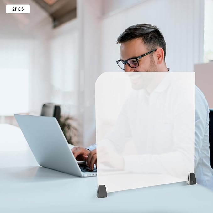 2 Pack Clamp-on Desk Privacy Panels, Frosted Acrylic Desk Dividers for Office School Call Center Reception Area, Noise and Visual Distractions Reducing Table Divider- 23" x 22"