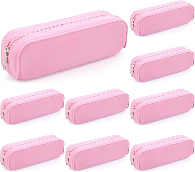 Feifeiya 8 Pcs Silicone Pencil Case Pen Zipper Pouch Bags Aesthetic Back to School Gifts Stationery Travel Toiletry Makeup Coin Organizer Waterproof Valentines Galentines Party Favors (Pink)