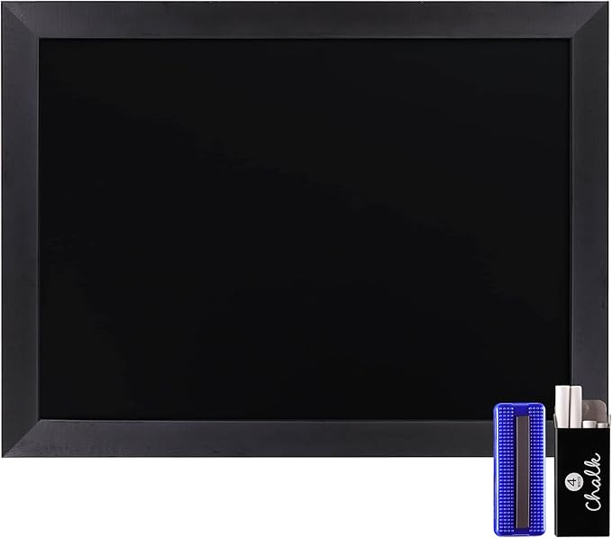 HBCY Creations 18" x 24" Rustic Black Solid Wood Frame Wall Chalkboard, Magnetic Surface, Home Décor, Restaurant & Café Menus, Blackboard, Includes Chalk, Eraser & Hanging Hardware