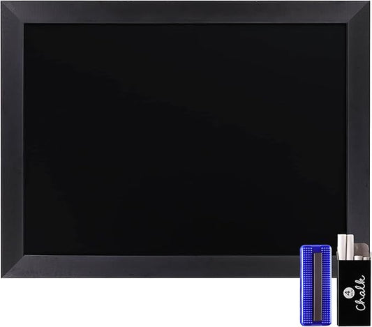 HBCY Creations 18" x 24" Rustic Black Solid Wood Frame Wall Chalkboard, Magnetic Surface, Home Décor, Restaurant & Café Menus, Blackboard, Includes Chalk, Eraser & Hanging Hardware