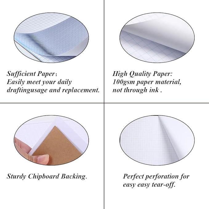 Yaridar (3-Pack) Engineering Graph Paper Pad - 17" x 11" Grid Paper for Engineering, Drafting, Blueprint Drawing, 75 Sheets/150 Pages 4x4 Blue Quad Rule by Better Office Products