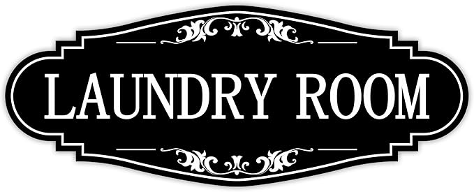 Laundry Room Door Sign for Business and Home，Self-adhesive Waterproof Cute Laundry Room Door Sticker Decals for House, Apartment, Hotel Laundromat Decor（Black）