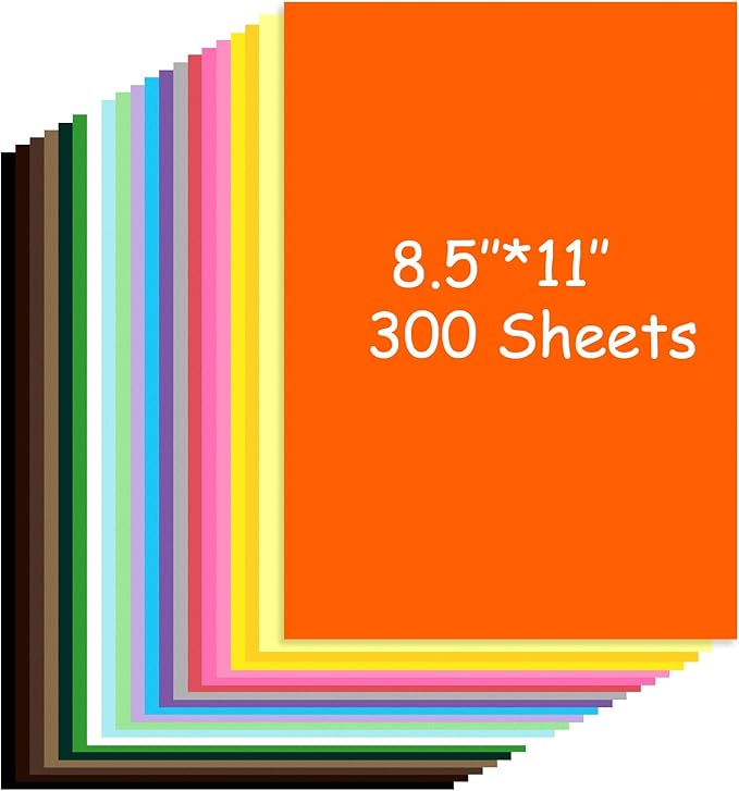 300 Sheets Colored Cardstock 8.5 "x 11", 65LB 180GSM Craft Bulk Construction Paper, 20 Assorted Colors Card Stock Paper for School & Office, Card Making Printer Scrapbook Decorations DIY Crafts