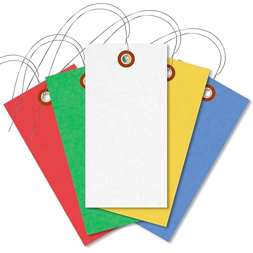 SmartSign (Pack of 1000) 4.75 x 2.375 inch Multi Colored Blank Tyvek Shipping Tags with Wires, Size #5, 8 mil Thick Tyvek