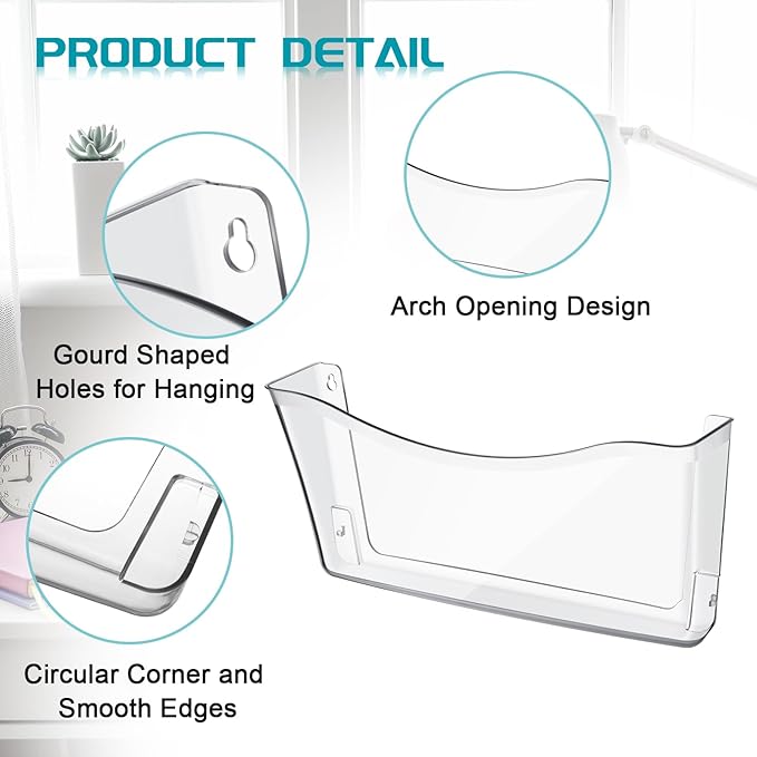Colarr 12 Pcs Expandable Pocket Wall File Set Plastic Wall Mountable Space Saving Files Office Wall Organizer Wall Mount File Holder Wall Hanging File Organizer for Mail Letter Magazine (Clear)