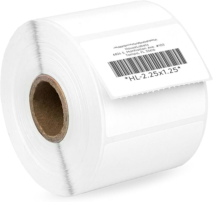 HOUSELABELS 2.25" x 1.25" Address Labels on 1" Core Compatible with Zebra and Rollo Printers, 1 Roll / 1,000 Labels per Roll