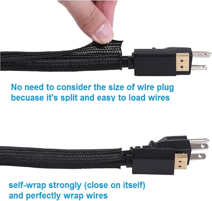Summer Ready 2-Pack Split Sleeving Cable Protector (5FT, 5/8") - Chew Resistant Pet Proof Cord Cover for USB Power Audio Video, Home Office & Gaming Wire Loom - Black