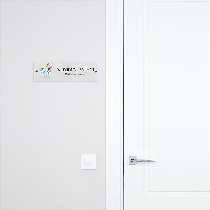 Custom Door Name Plate with Business Logo - 28 Backgrounds - Personalized Name Plate for Wall, Office Decor, Workspace Decorations