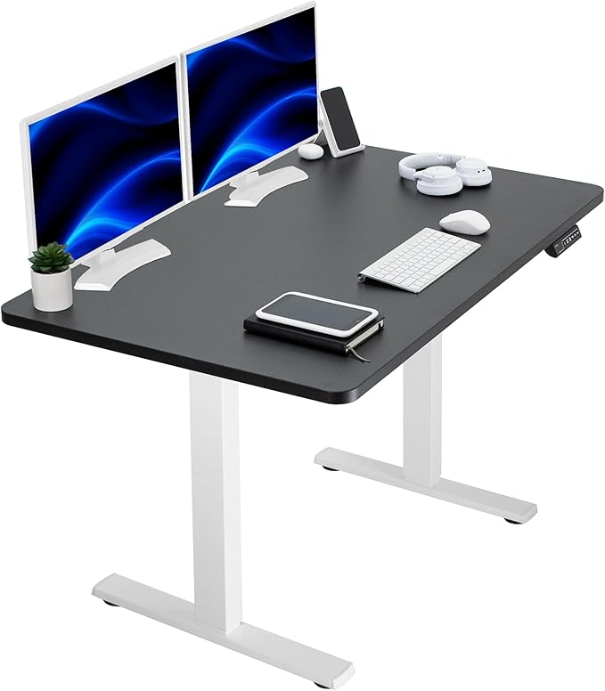 VIVO Electric 48 x 30 in Standing Desk, Memory Height Adjustment, 1B Series, Holds 220 lbs, One-Piece Black Top, White Frame, DESK-KIT-1W5B